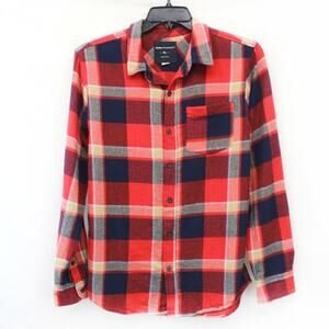 Modern Amusement Red Plaid Flannel Men's Shirt Casual Button-Down Warm Medium